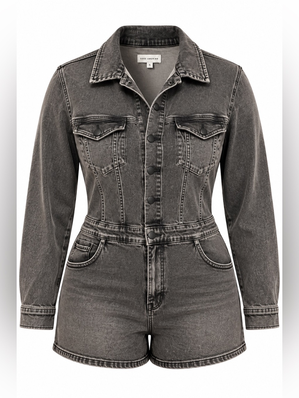 Good American Fit For Success Stretch Denim Romper Black Wash Size 5 (18/20)